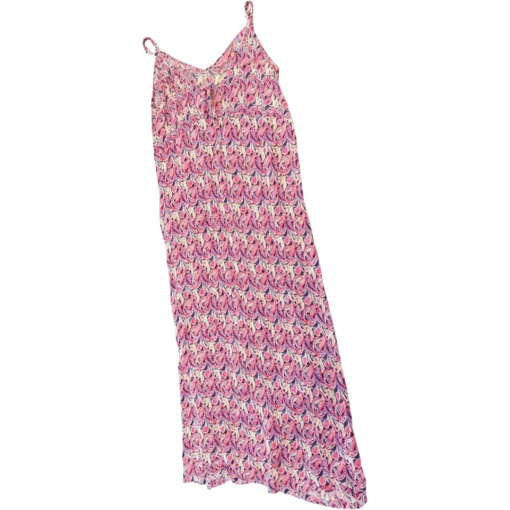 Simply Southern Pink Paisley Cotton Maxi Dress V-Neck Spaghetti Strap Womens M